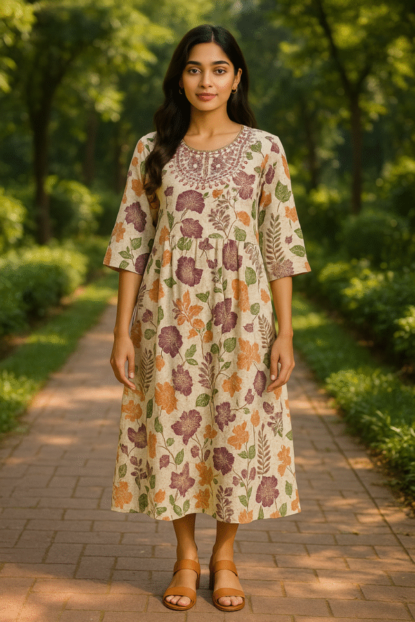 pretty floral cotton anarkali gown