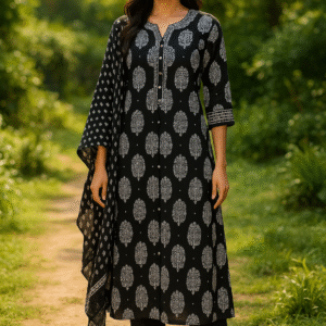 embroidery worked anarkali kurti full gher with printed dupatta