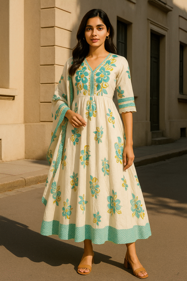 elegant floral anarkali kurti with dupatta