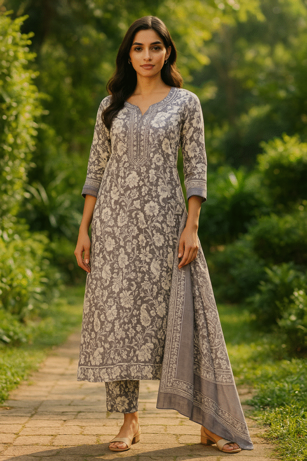 elegant magenta floral anarkali kurti with dupatta