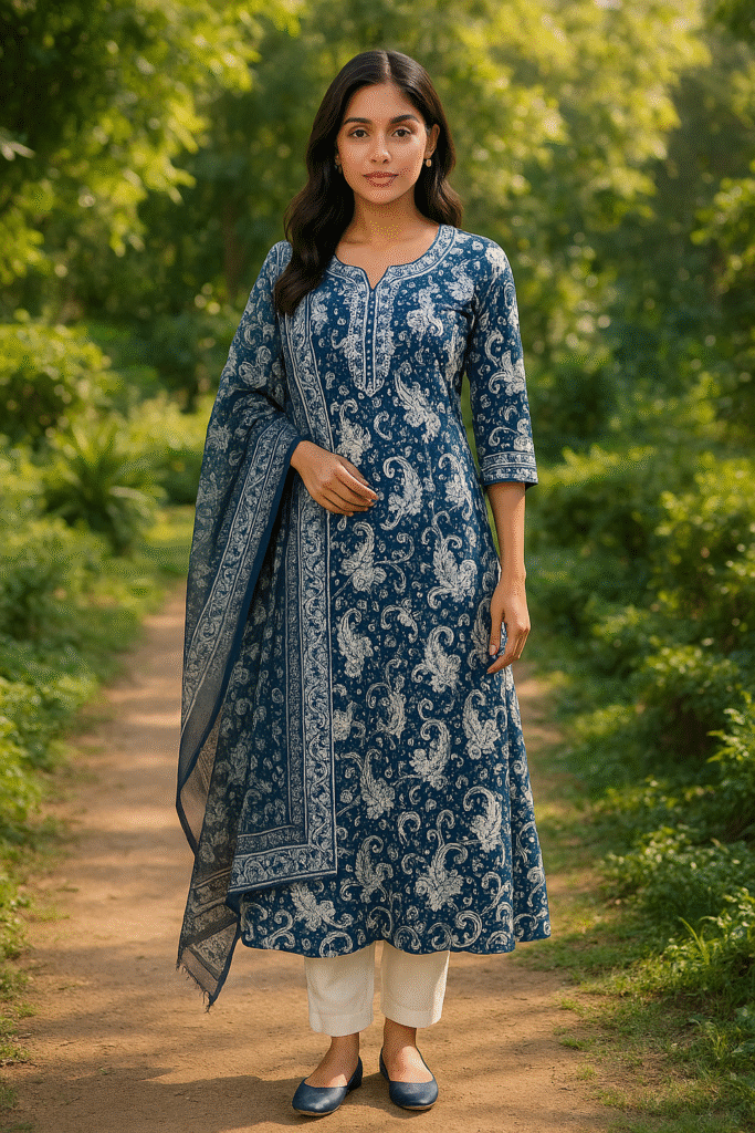 elegant magenta floral anarkali kurti with dupatta