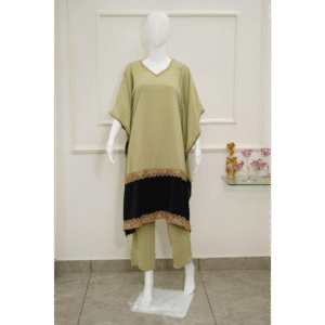 olive green & black contrast kaftan co ord set