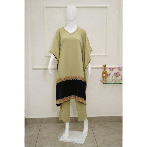 olive green & black contrast kaftan co ord set