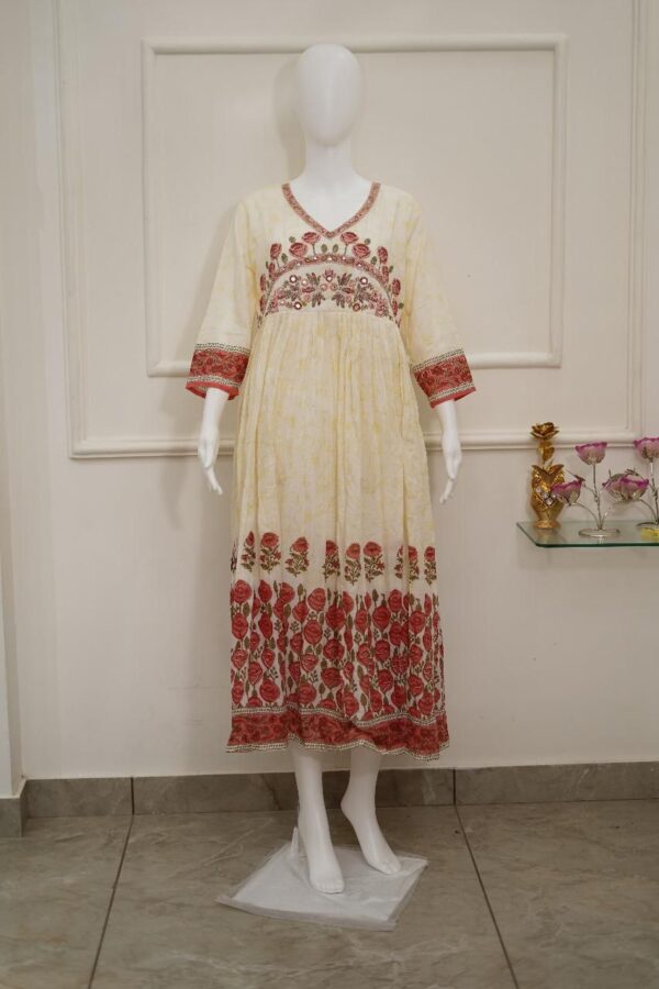 Jaipuri Floral Anarkali Kurti with Dupatta