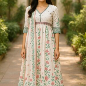 white cotton floral print kurta set