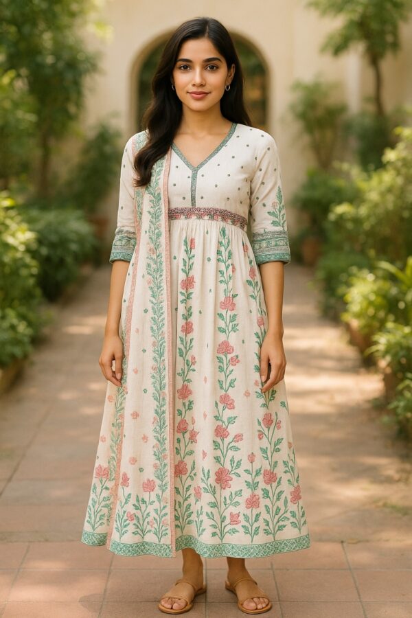 white cotton floral print kurta set