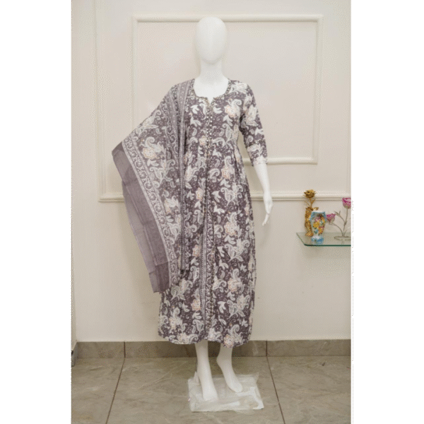 elegant magenta floral anarkali kurti with dupatta