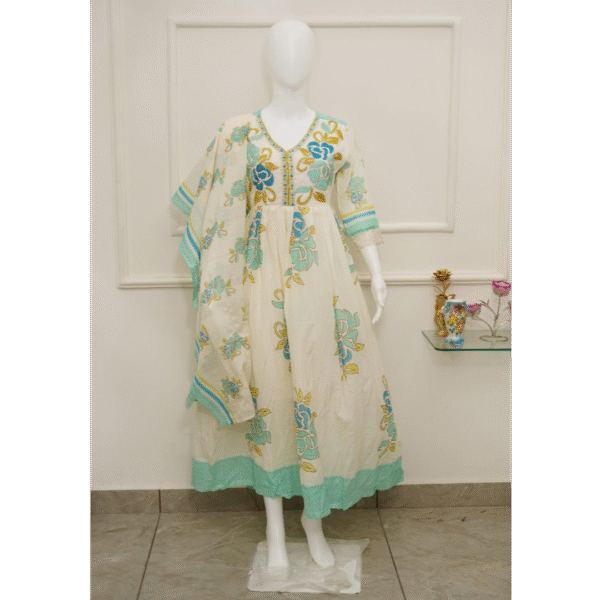 elegant floral anarkali kurti with dupatta