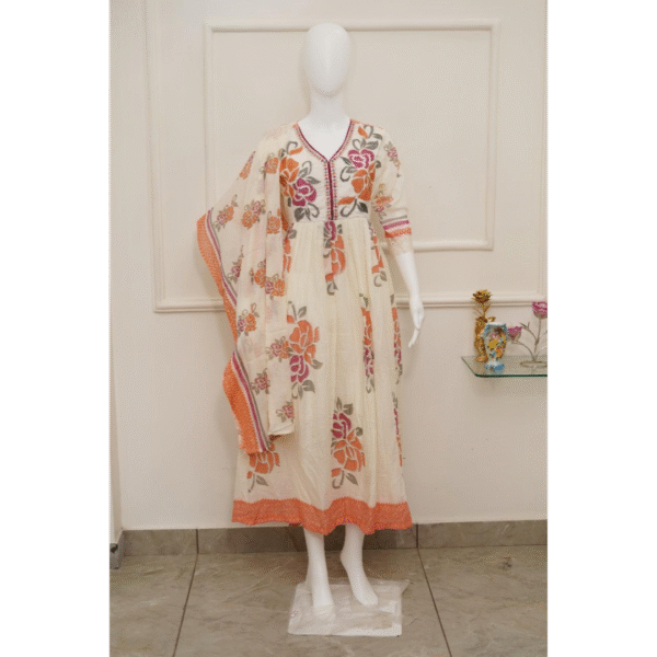 elegant floral anarkali kurti with dupatta