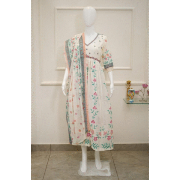 white cotton floral print kurta set