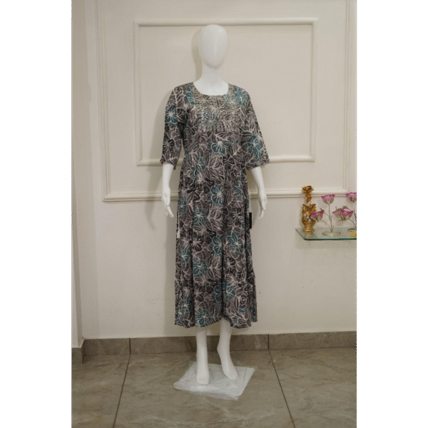 smoky grey with teal floral print ethnic kurti
