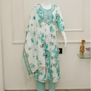 🌸 women’s floral printed cotton kurti set (3 piece)