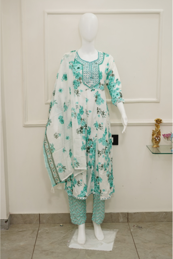 🌸 women’s floral printed cotton kurti set (3 piece)