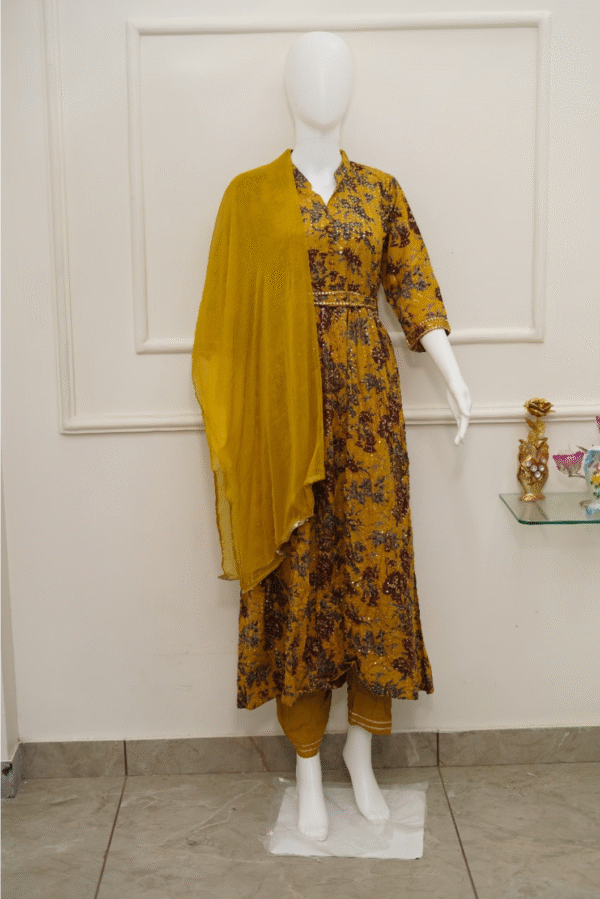 🌸 women’s mustard yellow floral printed kurti set