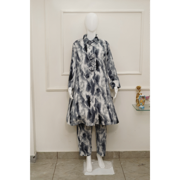 monochrome abstract print kurta pant set
