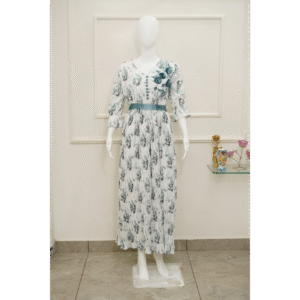 elegant printed maxi dress with belt