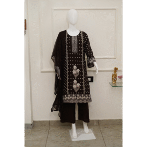 elegant brown embroidered 3 piece suit