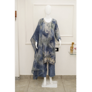 elegant blue embroidered 3 piece suit