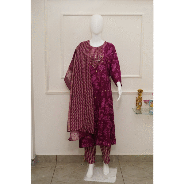 plum purple floral kurti set