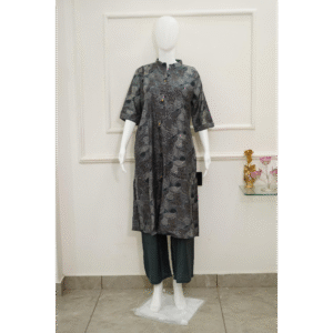 elegant grey printed kurti with pant set