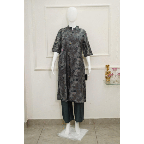 elegant grey printed kurti with pant set
