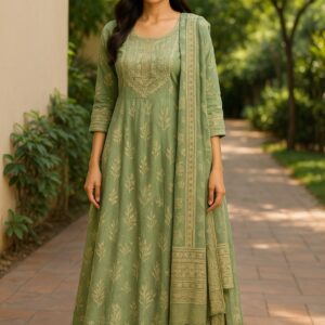 elegant green anarkali kurti with dupatta