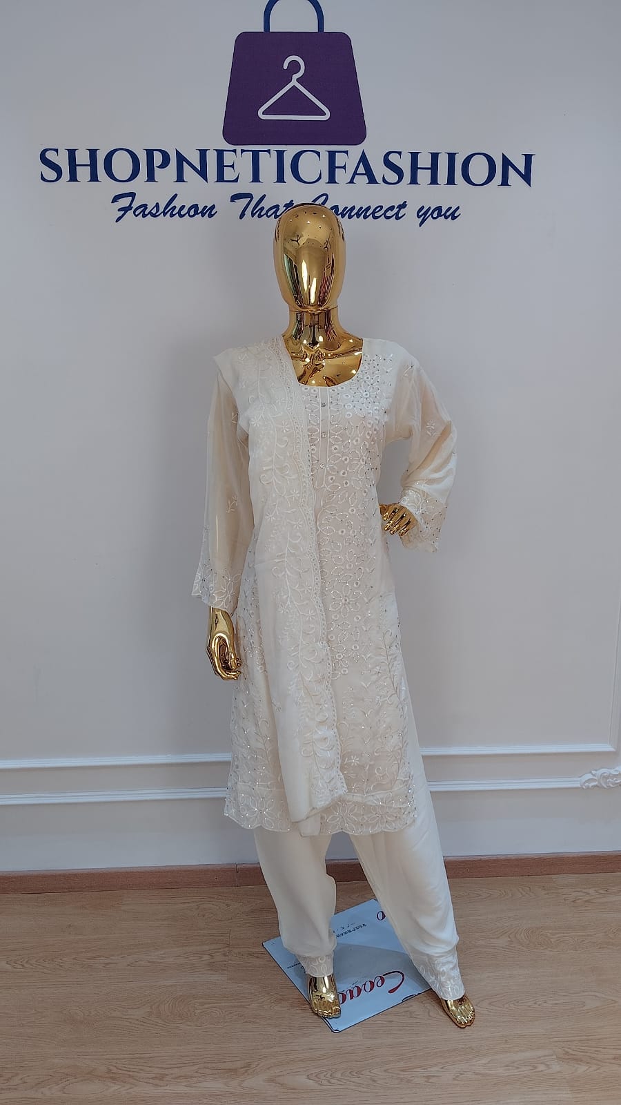 Elegant Chikankari Embroidered 3 Piece Suit Set - Image 8