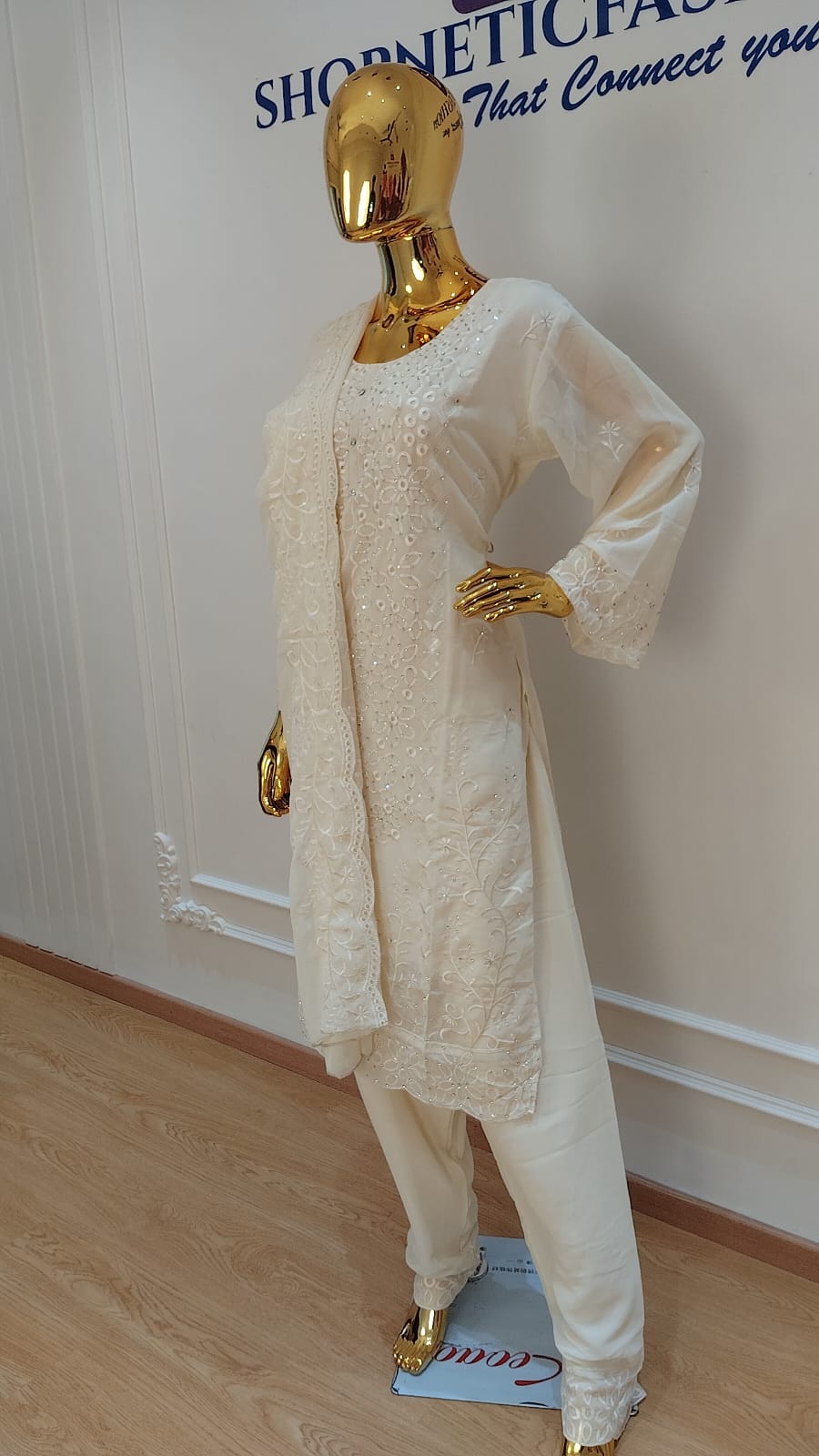 Elegant Chikankari Embroidered 3 Piece Suit Set - Image 9