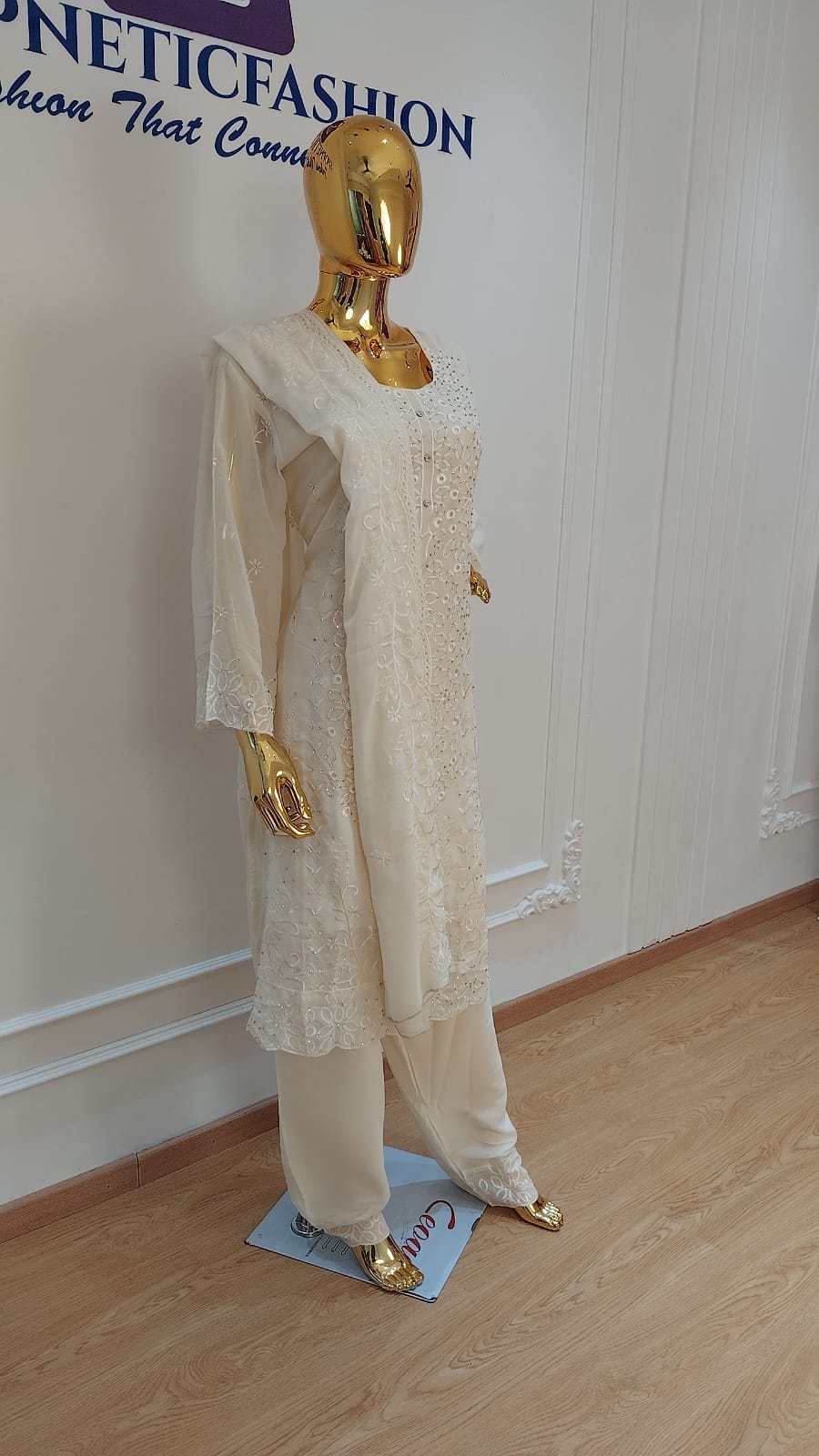Elegant Chikankari Embroidered 3 Piece Suit Set - Image 10