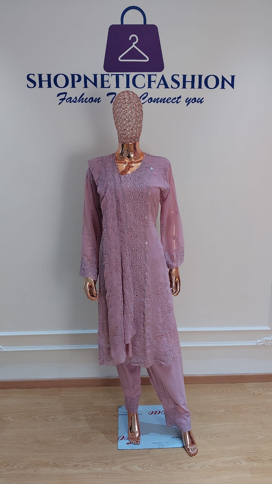 Elegant Chikankari Embroidered 3 Piece Suit Set - Image 11