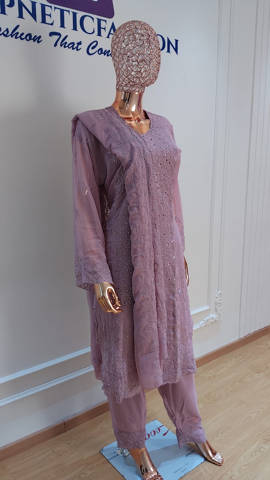 Elegant Chikankari Embroidered 3 Piece Suit Set - Image 13